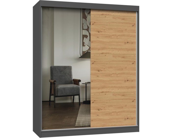 Šatní skříň se zrcadlem Iga A/B 160 cm antracit/dub artisan