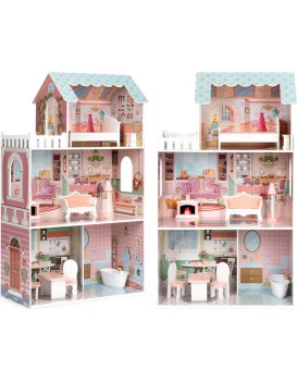 Domeček pro panenky ECOTOYS: BARBIE s nábytkem růžový