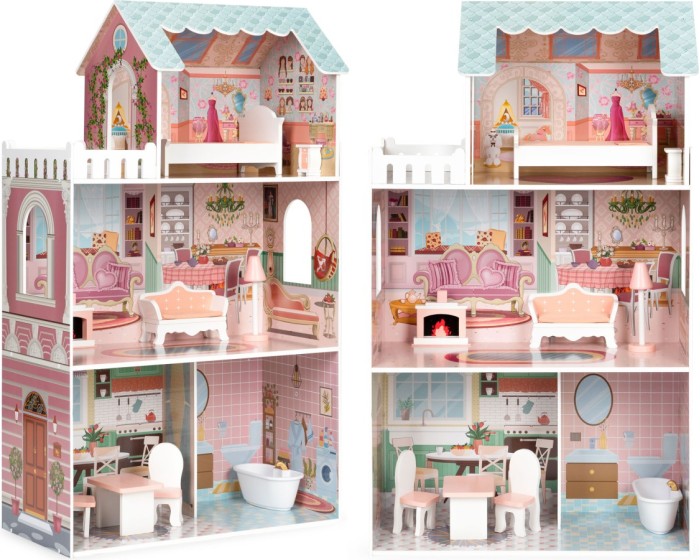 Domeček pro panenky ECOTOYS: BARBIE s nábytkem růžový