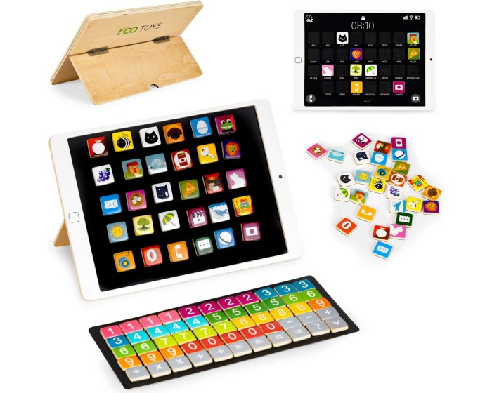 Dřevěný vzdělávací tablet a magnetická tabule ECOTOYS