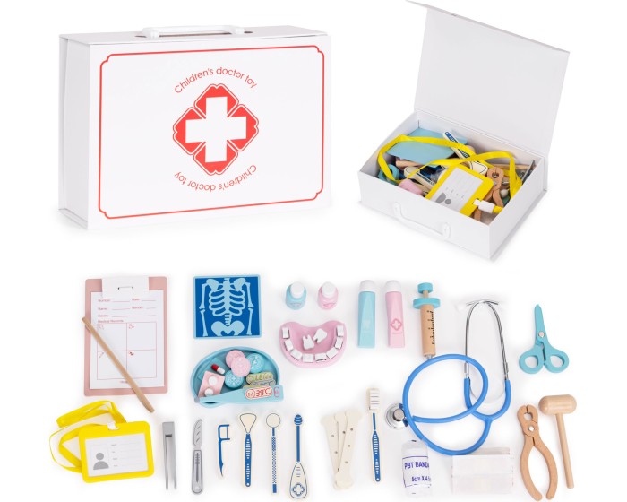 Dřevěná sada pro malého lékaře EMERGENCY bílá