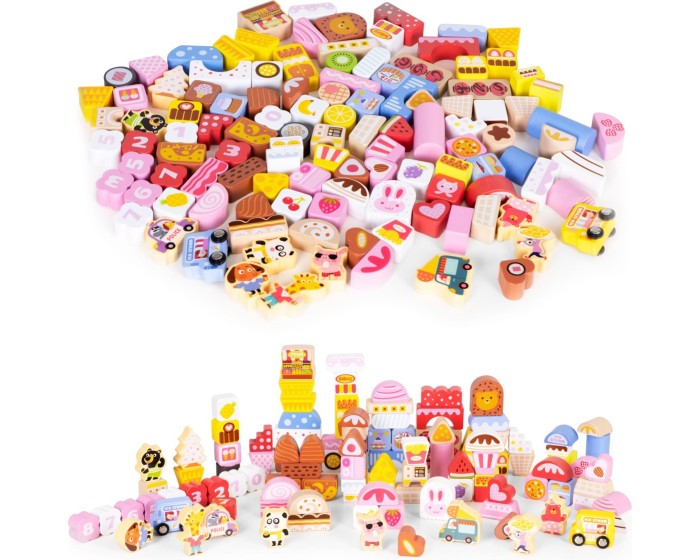 Dřevěné kostky Ecotoys Sladké městečko 116 ks