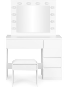 Toaletní stolek s LED osvětlením a taburetem Rety 94 cm bílý