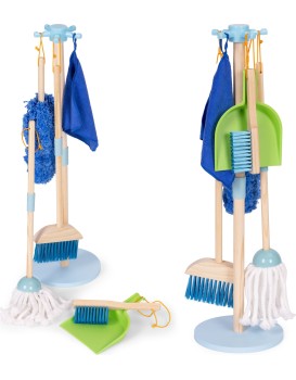 Dřevěná úklidová sada pro děti CLEAN modrá