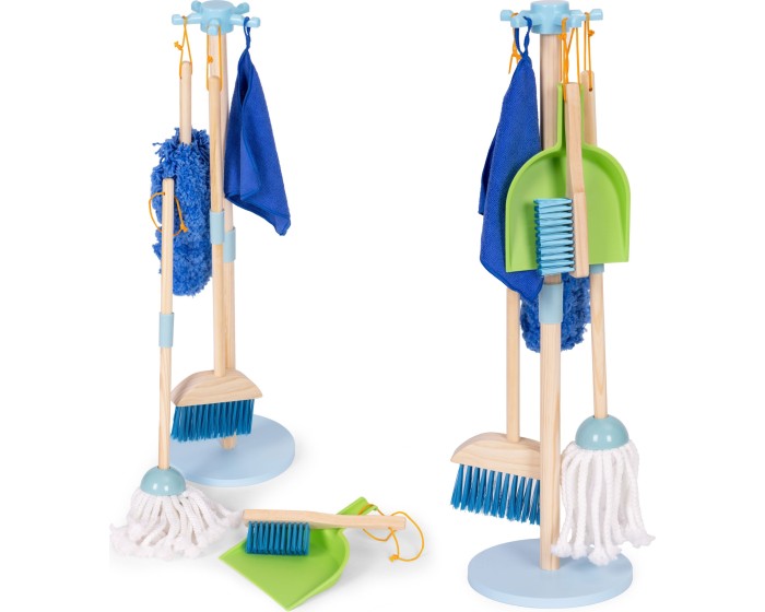 Dřevěná úklidová sada pro děti CLEAN modrá