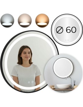 Kulaté LED zrcadlo SISI 60 cm s 3 teplotami světla černé