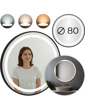 Kulaté LED zrcadlo SISI 80 cm s 3 teplotami světla černé