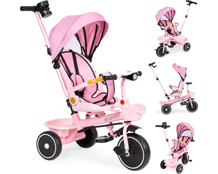 Dětská tříkolka - kočárek Ecotoys HEAVEN 2v1 růžová
