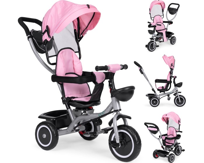 Dětská tříkolka - kočárek Ecotoys HEAVEN 2v1 růžová/černá