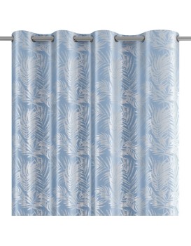 Závěs AmeliaHome Velvet Silver Leaves s průchodkami 140x245 cm modrý