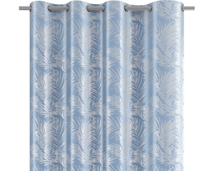 Závěs AmeliaHome Velvet Silver Leaves s průchodkami 140x245 cm modrý