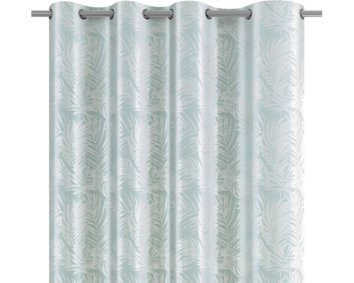 Závěs AmeliaHome Velvet Silver Leaves s průchodkami 140x245 cm mátový