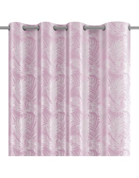 Závěs AmeliaHome Velvet Silver Leaves s průchodkami 140x245 cm růžový