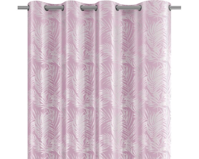 Závěs AmeliaHome Velvet Silver Leaves s průchodkami 140x245 cm růžový