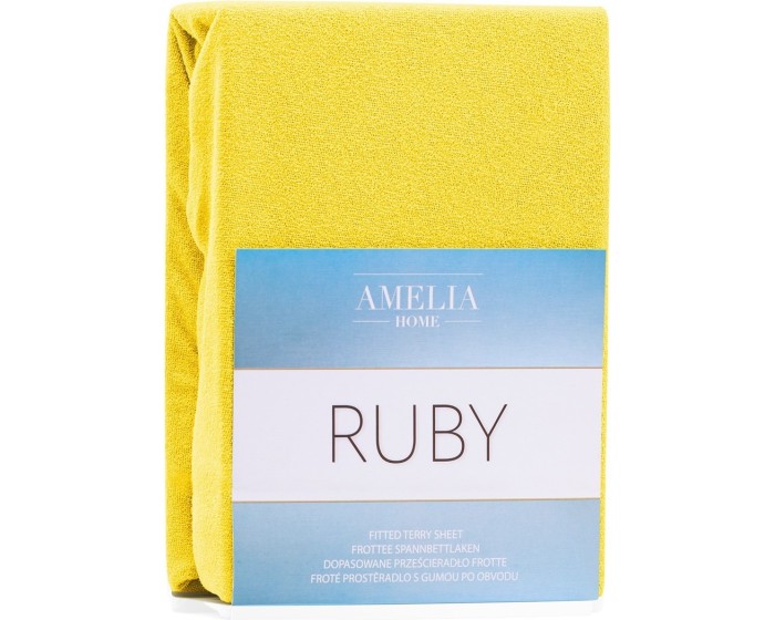 Froté prostěradlo s gumou AmeliaHome Ruby žluté