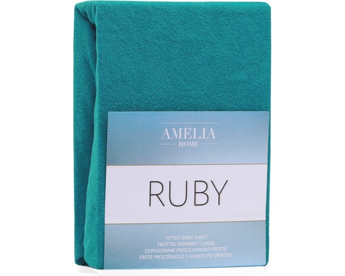 Froté prostěradlo s gumou AmeliaHome Ruby tyrkysové