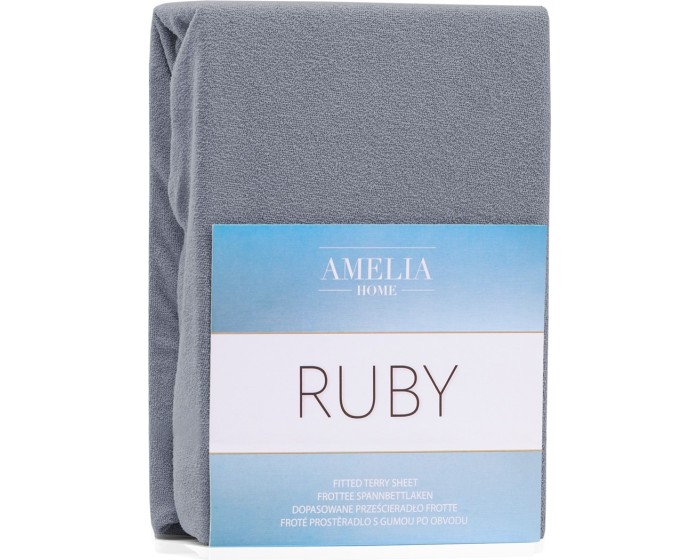 Froté prostěradlo s gumou AmeliaHome Ruby tmavě šedé
