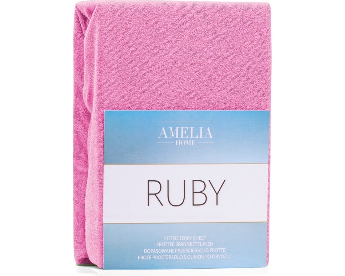 Froté prostěradlo s gumou AmeliaHome Ruby růžové