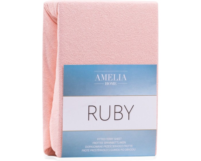 Froté prostěradlo s gumou AmeliaHome Ruby světlé růžové