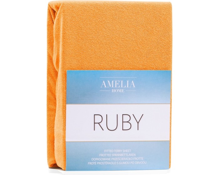 Froté prostěradlo s gumou AmeliaHome Ruby oranžové