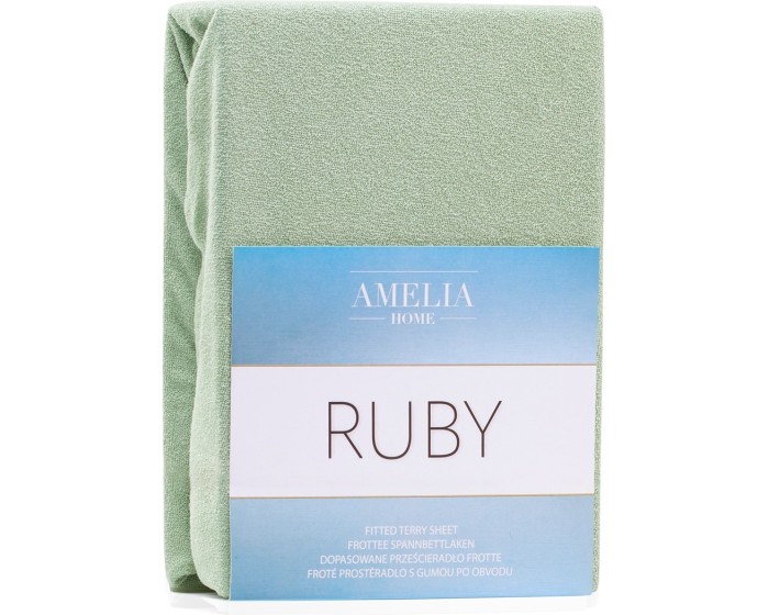Froté prostěradlo s gumou AmeliaHome Ruby olivové