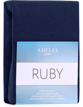 Froté prostěradlo s gumou AmeliaHome Ruby tmavě modré