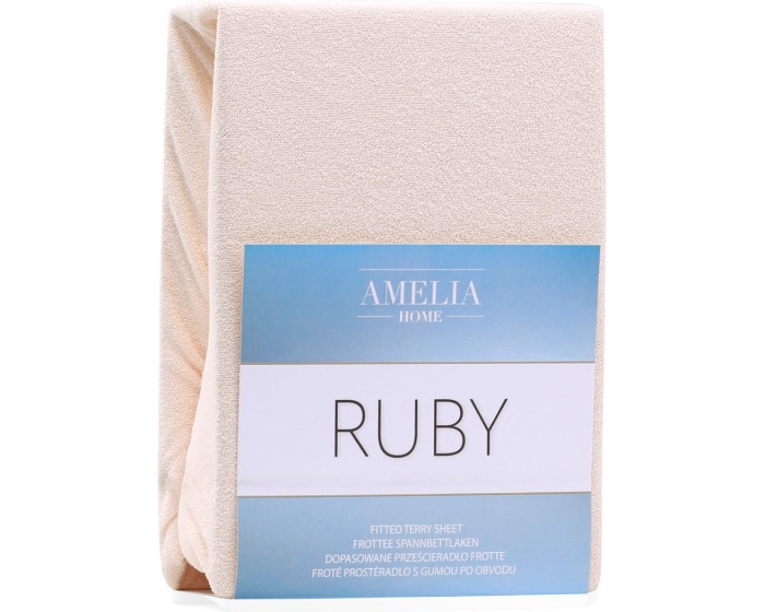 Froté prostěradlo s gumou AmeliaHome Ruby světle béžové