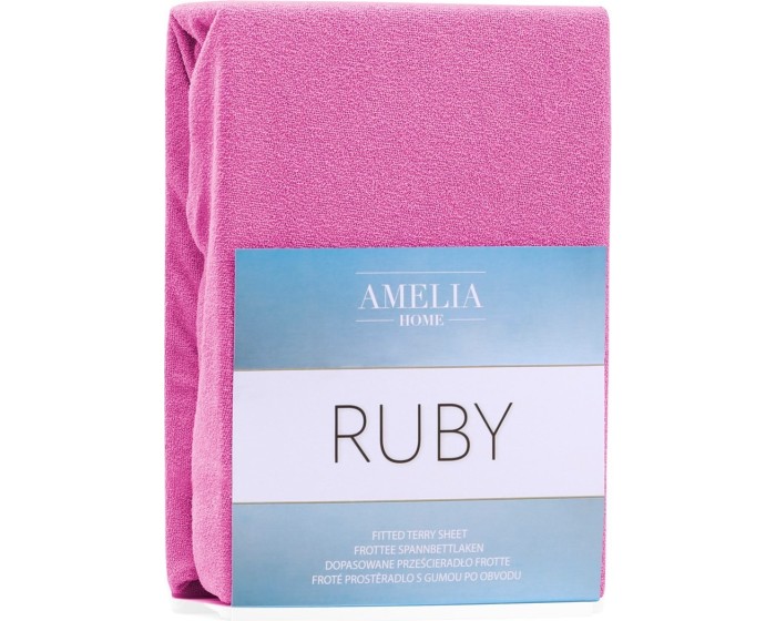 Froté prostěradlo s gumou AmeliaHome Ruby sytě růžové