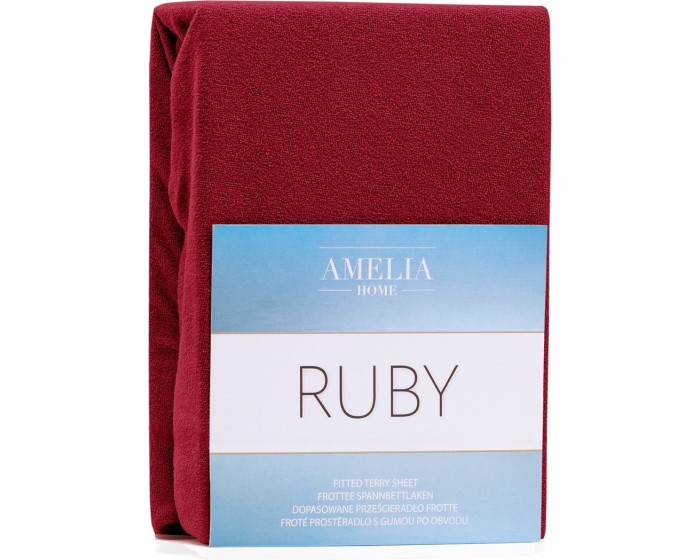 Froté prostěradlo s gumou AmeliaHome Ruby tmavě červené
