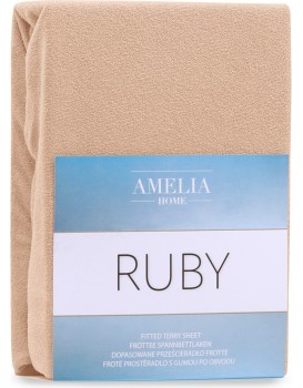 Froté prostěradlo s gumou AmeliaHome Ruby tmavě béžové