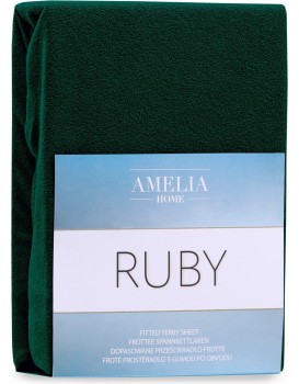 Froté prostěradlo s gumou AmeliaHome Ruby láhvově zelené