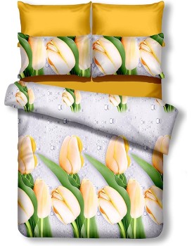 Oboustranné povlečení z mikrovlákna DecoKing Tulip bílo-žluté