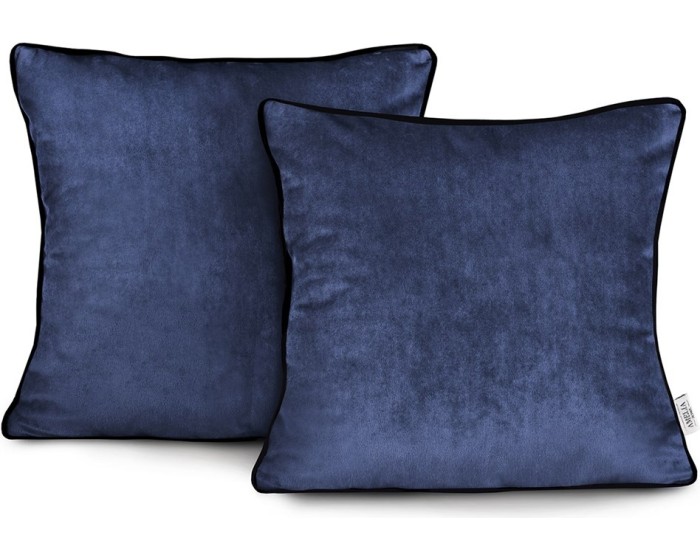 Sada 2 ks povlaků na polštáře AmeliaHome Velvet Piping 45x45 cm indigová