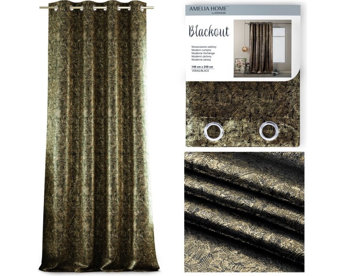 Závěs AmeliaHome Blackout s průchodkami 140x250 cm černý