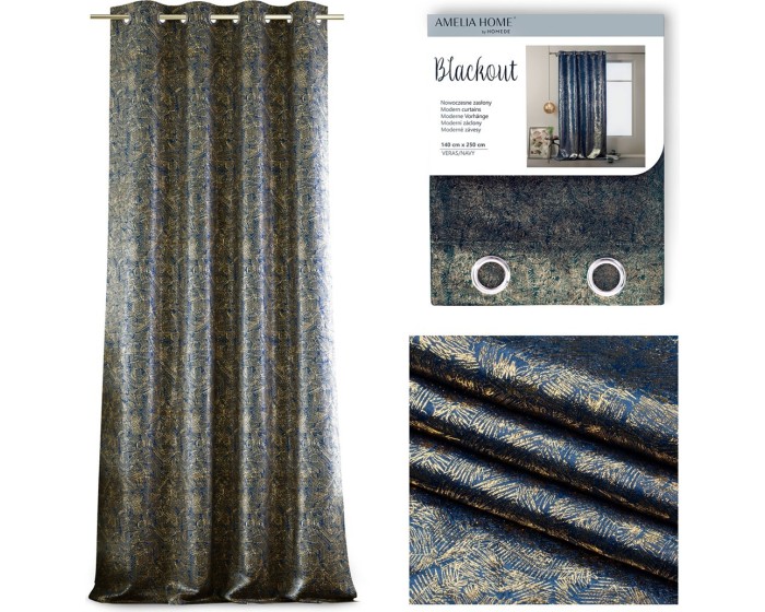 Závěs AmeliaHome Blackout s průchodkami 140x250 cm námořnický/modrý