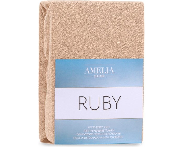 Froté prostěradlo s gumou AmeliaHome Ruby tmavě béžové