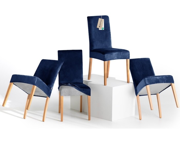 Napínací potah na židli s opěradlem SENTO 4 ks indigo