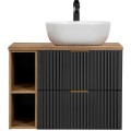 Závěsná skříňka pod umyvadlo Casad s deskou 80 cm černá/dub wotan