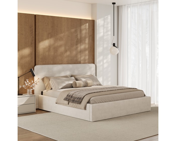 Dvoulůžková čalouněná postel Amelia 180x200 se zvedacím roštem krémová