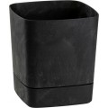 Plastový květináč s podmiskou Cubi 19x19 cm černý beton