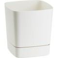 Plastový květináč s podmiskou Cubi 19x19 cm krémový