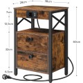 Noční stolek Vasagle Zrava s nabíjecí stanicí 60 cm hnědý/černý