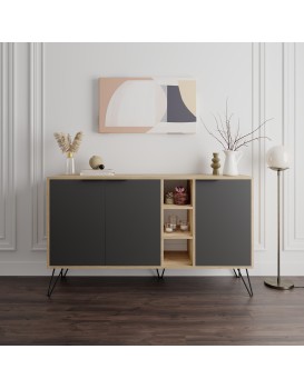 Komoda Houseland CLARA 142 cm dub přírodní/antracit