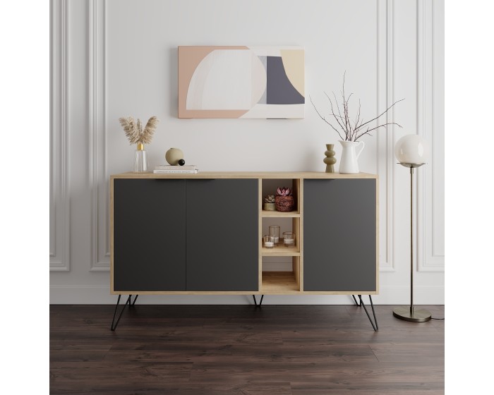 Komoda Houseland CLARA 142 cm dub přírodní/antracit