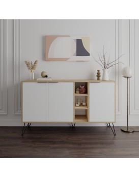 Komoda Houseland CLARA 142 cm dub přírodní/bílá