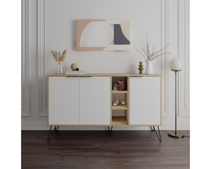 Komoda Houseland CLARA 142 cm dub přírodní/bílá