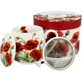Porcelánový hrnek se sítkem a víkem Poppies 430 ml vícebarevný