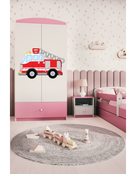 Dětská skříň Babydreams 90 cm hasičské auto růžová