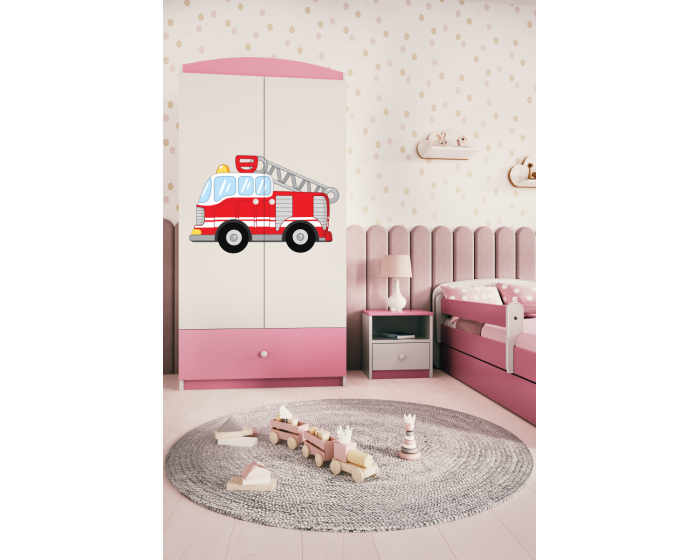 Dětská skříň Babydreams 90 cm hasičské auto růžová