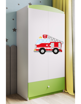 Dětská skříň Babydreams 90 cm hasičské auto zelená